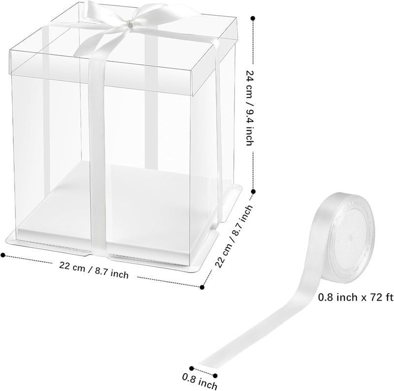 Ocmoiy 8x8x9Inch Clear Cake Box, 5 Pcs Cake Boxes with Ribbon Suitable for Packaging 6 Inch Cake, Disposable Cake Holder Carrier for Wedding, Birthday, Party - Image 2